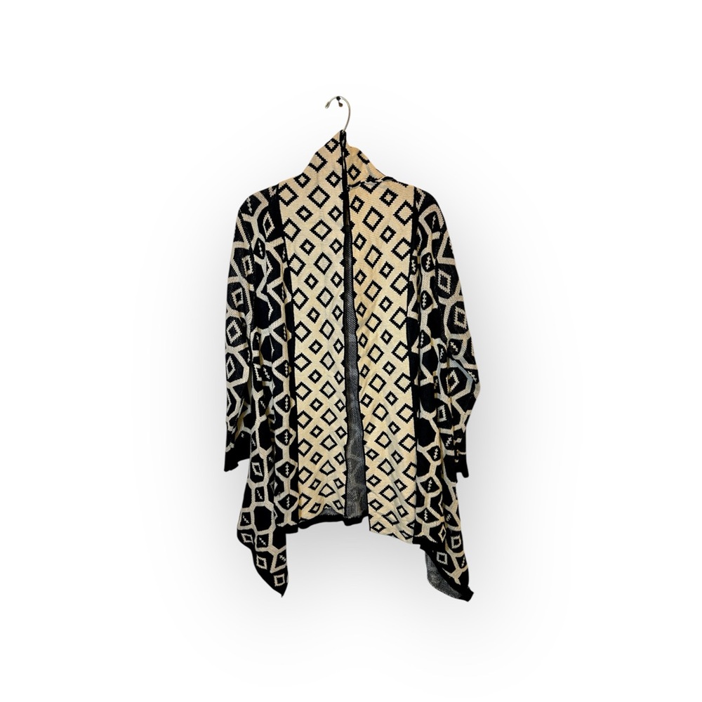 Midnight velvet black & white diamond design womens cardigan sweater size 1X